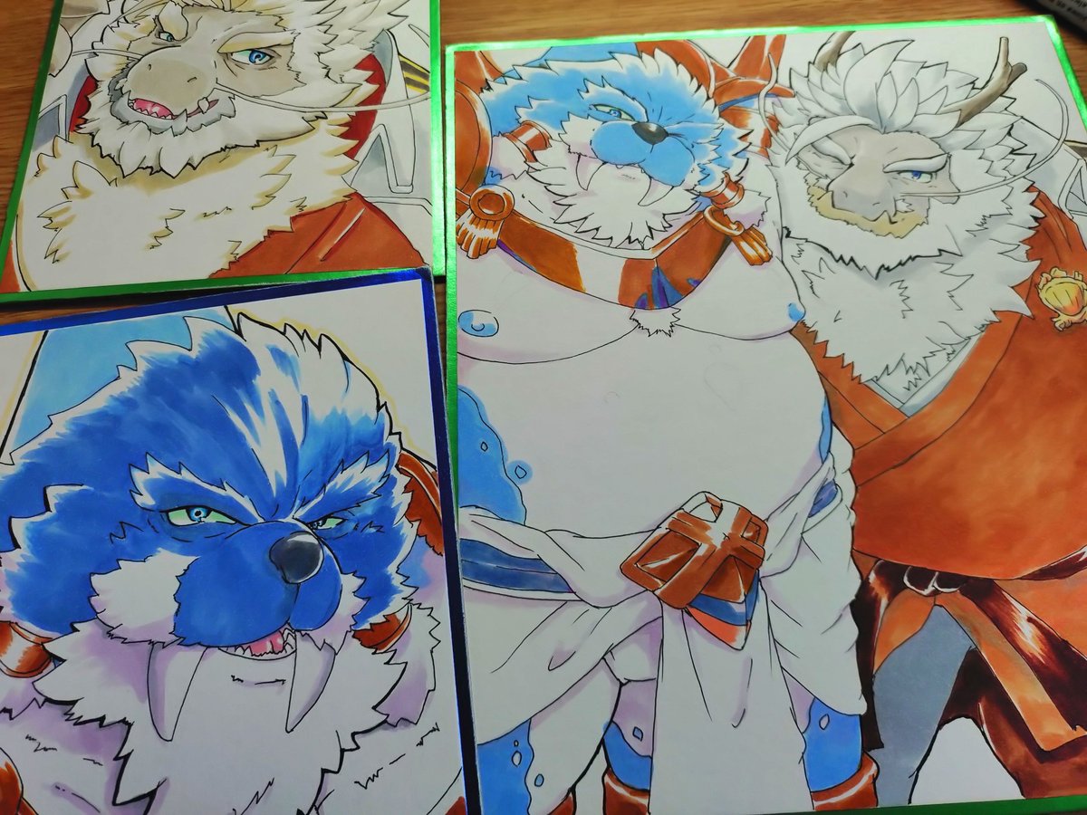 panwankoo's tweet photo. 暗かったので上げ直し　少し前に描いた色紙3枚を頒布します https://t.co/pasPy8ba26