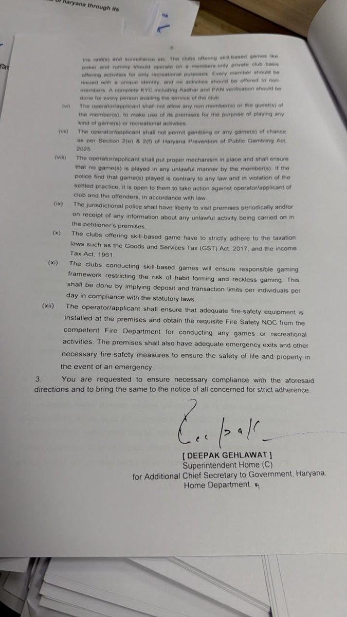 jnsayta's tweet photo. Haryana Home Department has issued guidelines for operating poker &amp; rummy clubs in the state which includes mandatory KYC of members &amp; bar on taking rake or profit from the games by the operator of the club https://t.co/3OuDE0qp91