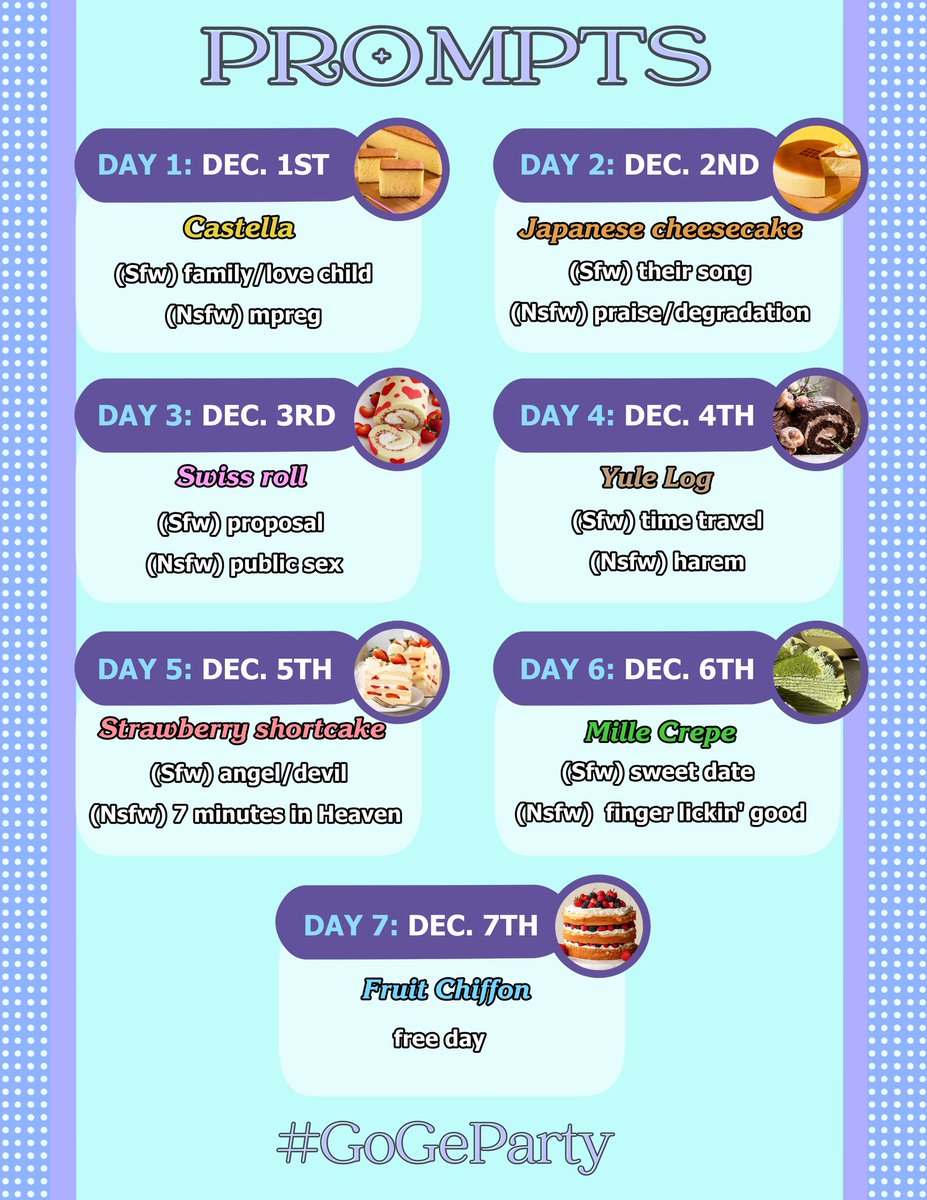 gogeweek's tweet photo. Hot from the oven, prompts are here for #GoGeParty! An event where we help Suguru celebrate his one and only's Birthday! 🎂🎂🎂

From December 1st - 7th we will have tasty treats every day! Don't miss out on Satoru's bday party! 🎉
#goge #stsg #五夏 https://t.co/NR6iOisscu