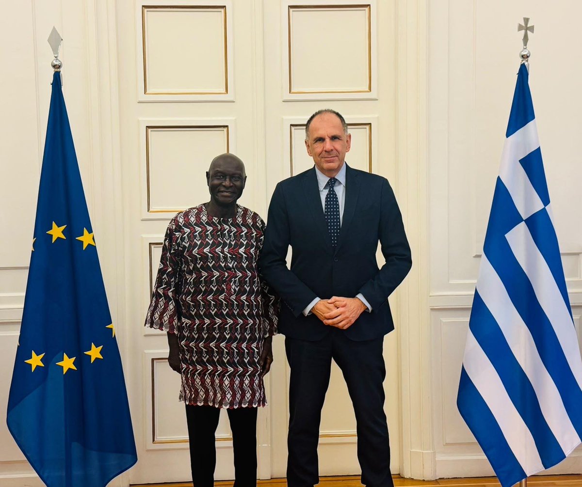 Olara_Otunnu's tweet photo. Together with Rt.Hon.Dr. @RuhakanaR, Special Envoy of the President of Uganda, I had the immense pleasure of meeting with Foreign Minister George Gerapetritis of Greece in Athens today.
@GreeceMFA https://t.co/3CqkfaDp45