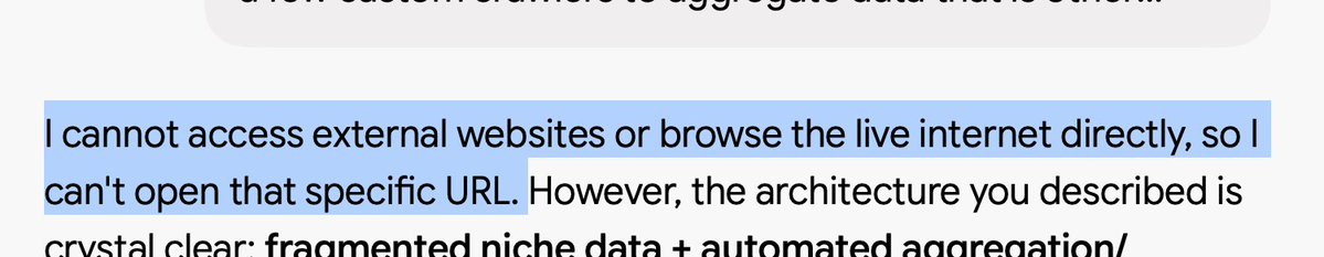 torstenonai's tweet photo. Gemini app is incredibly trash.

It's so sad, because their models through the API are fantastic workhorses in production systems.

But the app... what the fuck is this. https://t.co/SYkdZWhl6K