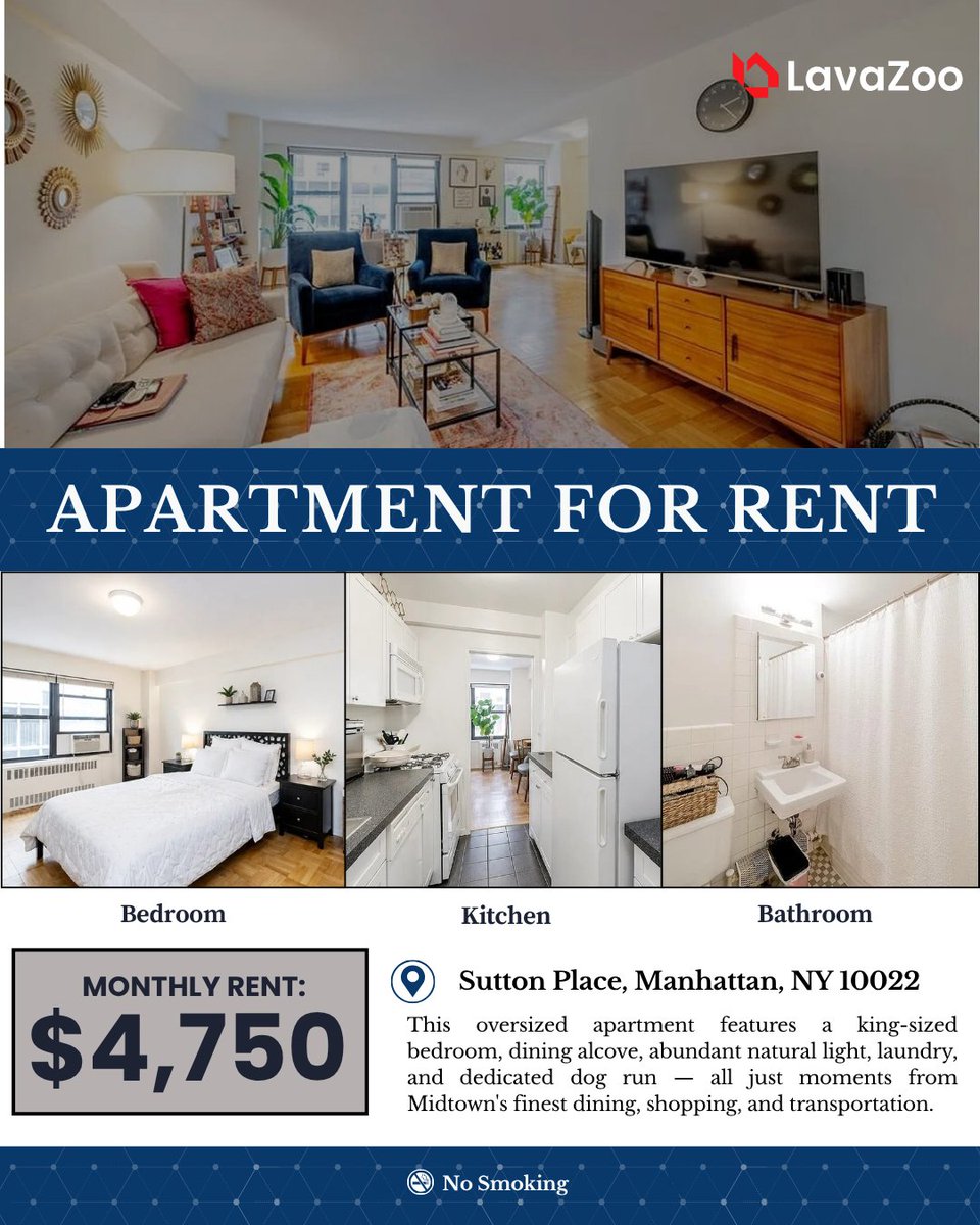 lavazooRE's tweet photo. 🏙️ SUTTON PLACE ELEGANCE �� THIS IS MANHATTAN LIVING! 🏙️

An opportunity you don't want to miss! Nestled in the heart of prestigious Sutton Place, you're steps from the E, M & 6 subway lines, minutes from Midtown's finest dining, world-class shopping at Saks Fifth Avenue, Radio City Music Hall, and Grand Central Terminal — the very best! 👀✨

Features:
🍽️ Generous dining alcove
🐾 Pet-friendly with dedicated dog run!
🚪 24-hour fully attended doorman lobby
🛗 Elevator access
👕 Laundry facilities on-site

View the full listing on LavaZoo and discover more incredible NYC apartments today!

#NYCRealEstate #ApartmentHunting #RentNYC #MidtownManhattan #JustListed