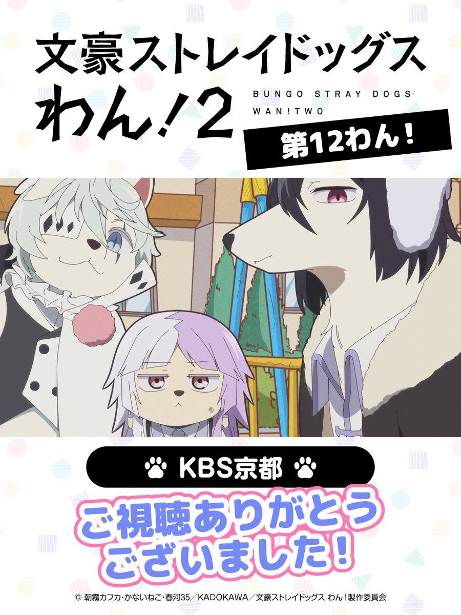 bungosd_anime's tweet photo. 【INFO】
KBS京都にて、『文豪ストレイドッグス わん！２』
「第１２わん！」ご視聴ありがとうございました🐾

#bungosd https://t.co/yvW25HufXj
