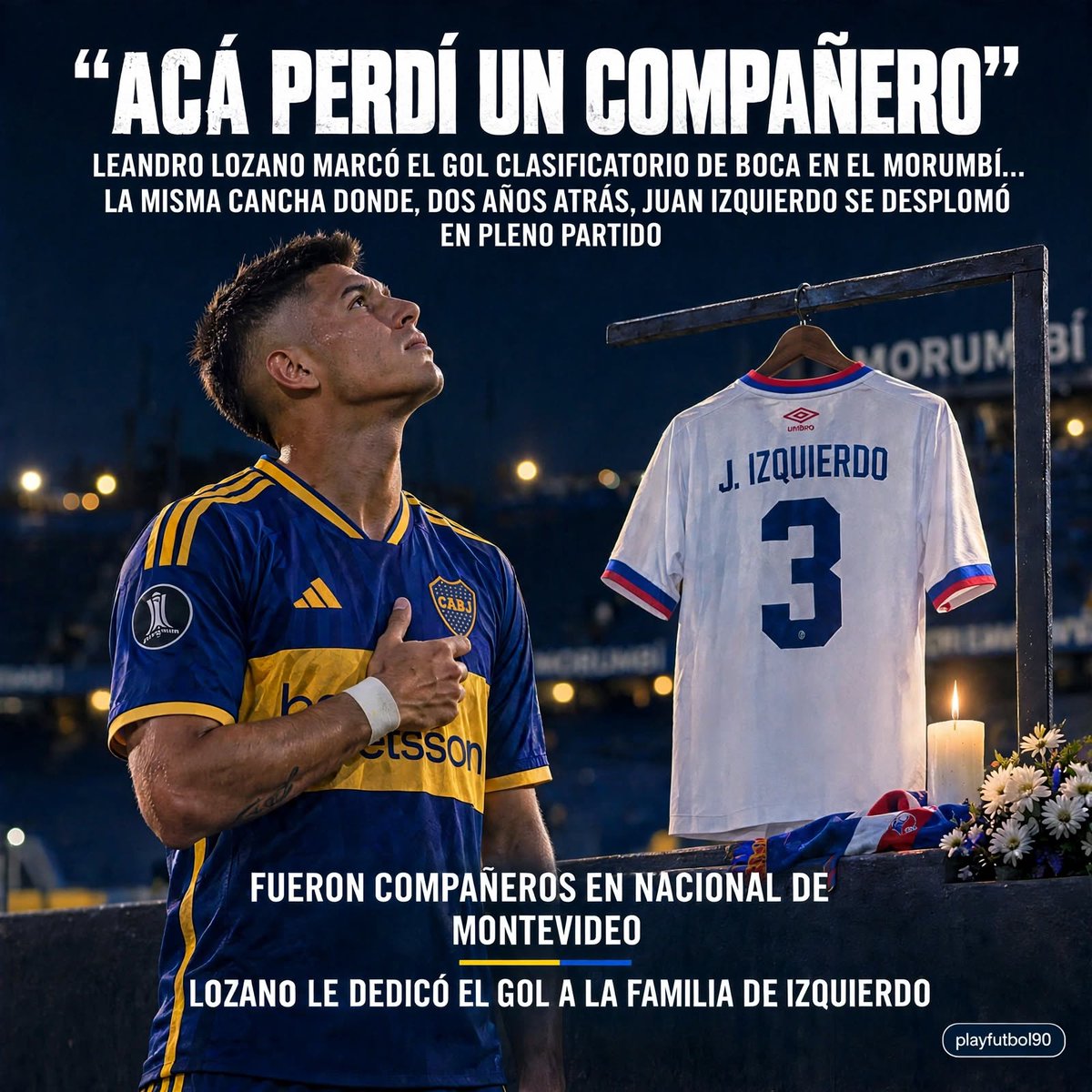 playfutbol90's tweet photo. Leandro Lozano marcó el gol clasificatorio de Boca en el Morumbí, donde hace 2 años murió su excompañero Juan Izquierdo (Libertadores), y le dedicó el gol: "acá perdí un compañero". 

#LeandroLozano #JuanIzquierdo #Boca #Nacional #CopaSudamericana #CopaLibertadores https://t.co/KjvVqKaaP9