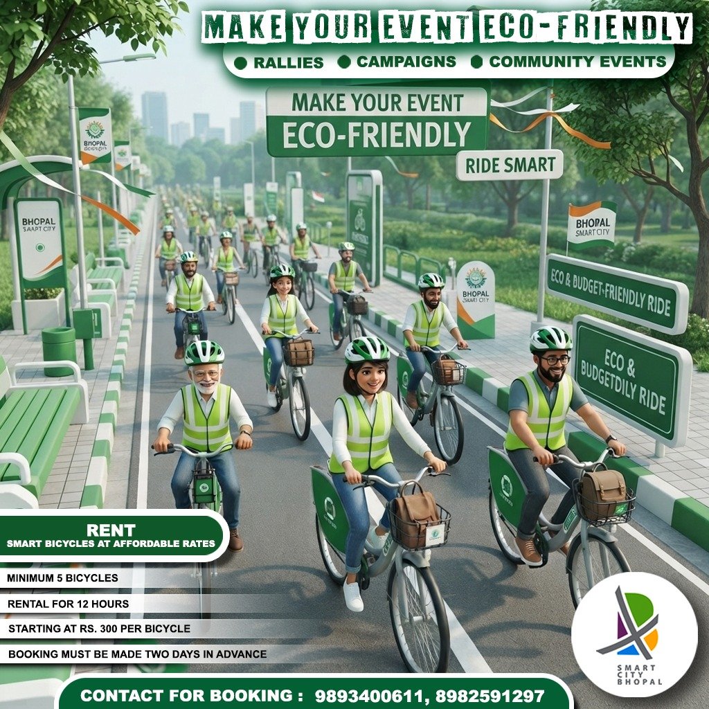 bhopal_bscdcl's tweet photo. @SmartCities_HUA @SmartCities_MP @CollectorBhopal @bhopalcomm @mpurbandeptt @probhopal @jdjsbhopal @BMCBhopal Need a bicycle for an event or awareness ride ?
Rent a Smart City bicycle at affordable rates.
Ride along with Smart City bicycles, ride smart.
#Pbs #SmartCitiesMission https://t.co/AtKdtyX9DY