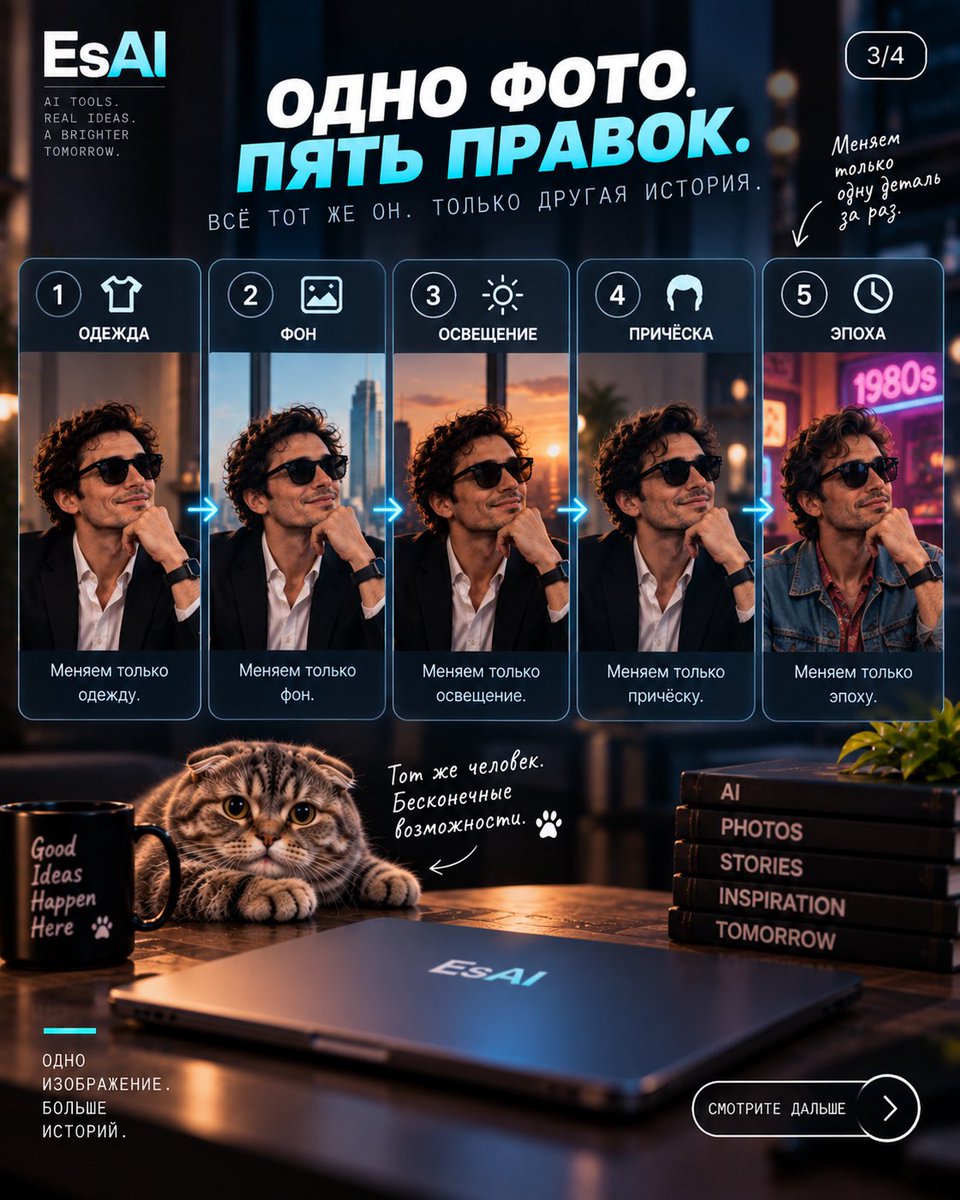 esaikg's tweet photo. Есть интересный эксперимент.

Берём одно фото и говорим ИИ:

«Измени только одежду».

Потом:

«Теперь измени только фон».

Потом:

«Теперь только освещение».

Потом ещё одну деталь.

И смотрим, в какой момент ИИ наконец скажет:
«Ну всё, это уже вообще другой человек». 😂 https://t.co/uyL07KDSRF