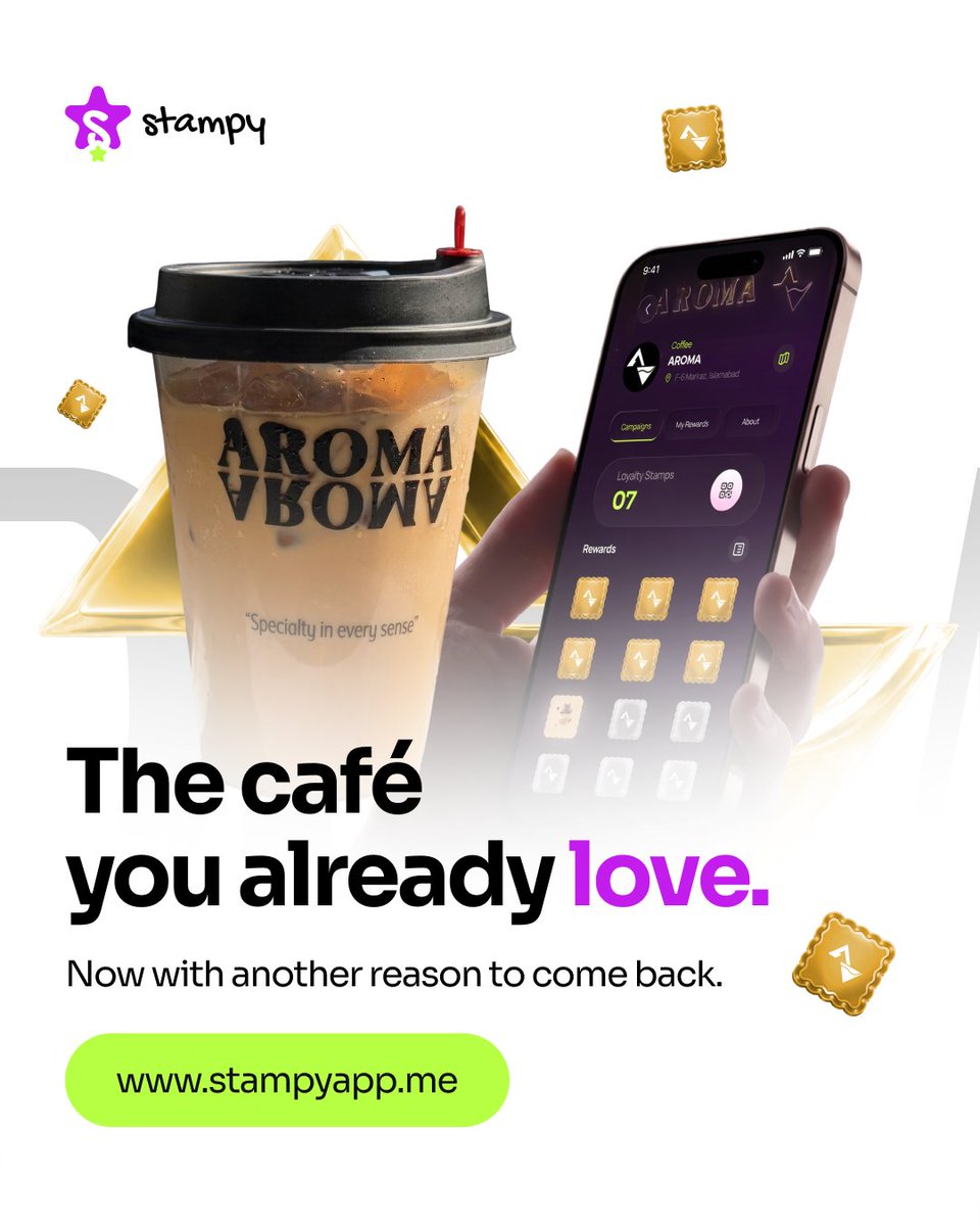 stampy_app's tweet photo. AROMA is now on Stampy. ☕✨

Keep ordering your coffee, keep stacking stamps, and your next coffee is on the house when you complete your AROMA stamps. ⭐️

🔗 Scan in-Cafe or Download Stampy Now
#Islamabad #IslamabadCafes #CoffeeIslamabad #CoffeeLovers #Stampy https://t.co/ksEYcsG12n