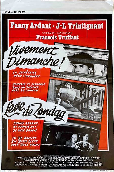 merlinpapin3's tweet photo. #AnecdoteCinéma sur le film #VivementDimanche , François Truffaut commence à s'intéresser à ce roman de Charles Williams dans les années 60. Il ne parvient pas à acquérir les droits. A l'époque, il songe à Jeanne Moreau pour le rôle de Barbara Becker

Lors d'une séance de rush de La femme d'à côté, Fanny Ardant fait le tour de la maison en imperméable de nuit. « Quelqu'un a fait remarquer: c'est une ambiance série noire. Effectivement, Fanny Ardant avait l'air d'une héroïne de la série noire ».

Jean-Louis Trintignant qui a envie de participer au projet écrit une lettre à Truffaut. Le réalisateur dira qu'il aurait été l'acteur parfait pour nombre de ses films, comme L'Enfant sauvage, La Chambre verte ou La Nuit américaine

Vivement dimanche ! est le dernier film réalisé par François Truffaut, décédé le 21 octobre 1984 d'une tumeur cérébrale.

Le film est réalisé en noir et blanc, et en reprenant d'une manière volontairement caricaturale les codes du film noir des années 1950, dans les dialogues, le scénario ou le traitement de la lumière. Truffaut n'avait pas tourné en noir et blanc depuis L'Enfant sauvage en 1969.

La chambre d’hôtel occupée à Nice par la femme de Julien Vercel est la 813, probable référence au roman du même nom de Maurice Leblanc, et à l'association « 813, les amis des littératures policières ». De même Julien Vercel regarde les jambes des passantes par le soupirail, probable référence aussi à L'Homme qui aimait les femmes, autre film de Truffaut, coutumier de ces clins d’œil.

Le personnage de Barbara tel qu'il apparaît à l'écran pourrait avoir été inspiré par Ava Gardner, que Truffaut considérait comme "la plus belle actrice d'Hollywood"[2], et dont la scène d'enterrement de La Comtesse aux pieds nus l'avait déjà inspiré pour L'Homme qui aimait les femmes. Son aspect visuel de brune sexy sanglée dans un imperméable jouant les prostitués d'un cabaret appelé L'Ange rouge, n'est en effet pas sans rappeler Ava Gardner, figure emblématique des femmes fatales du film noir hollywoodien pareillement habillée, dans un rôle de prostituée, dans L'Ange pourpre

@FredOL69007
❤️si vous aimez