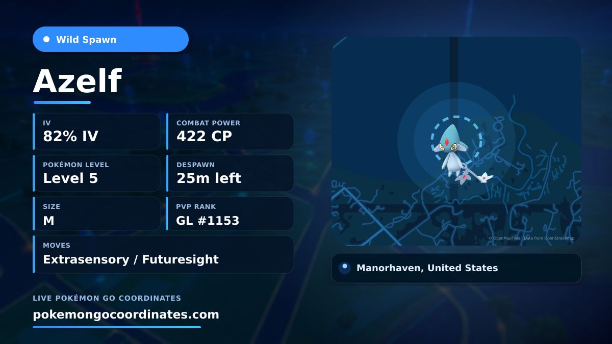 CoordsPokemonGo's tweet photo. A Lake Trio #Azelf appeared!
✨ 82% IV • 422 CP • Level 5
⏱️ Despawns in 25m
📍 40.867949,-73.718042
#PoGo • #LakeTrio https://t.co/YZ0sBFqWdD