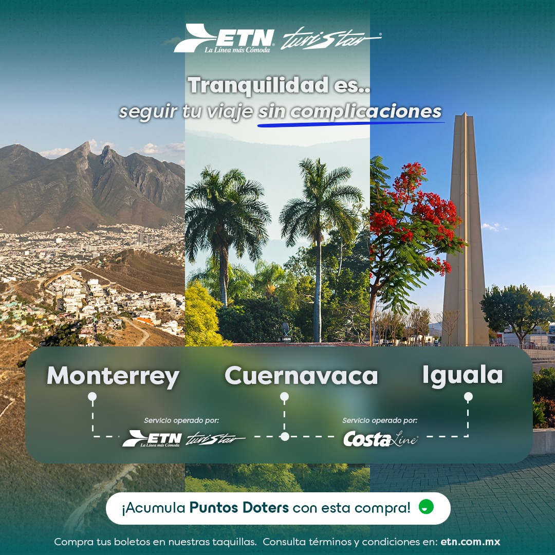 ETNTURISTAR's tweet photo. Llega de Monterrey a Iguala con comodidad. 🚍💙
Viaja con ETN + #CostaLine

🎟️ Encuentra tus boletos en taquillas. https://t.co/Ysl85ibBeH