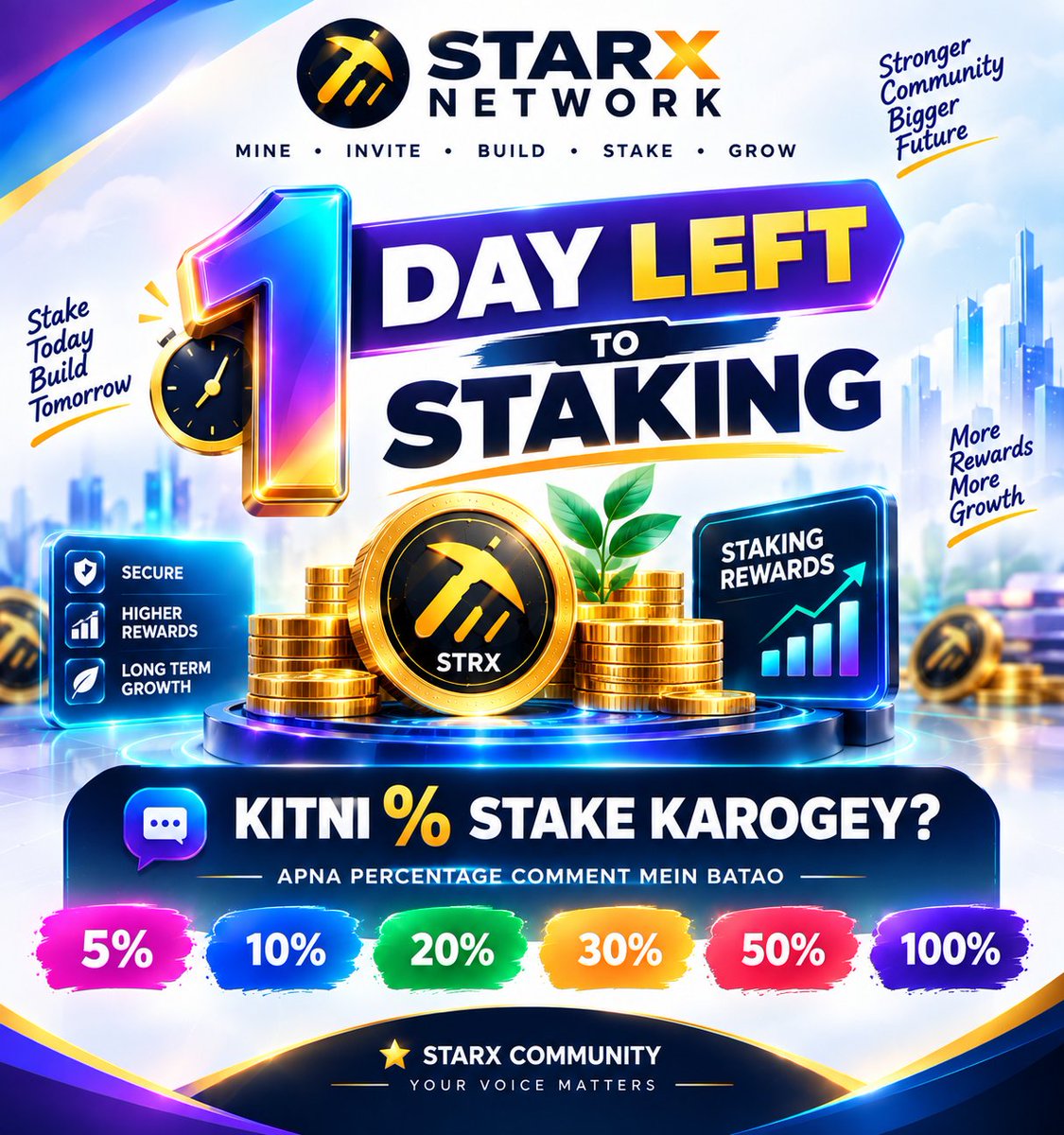 Itxzain189911's tweet photo. 🔥 1 DAY LEFT TO STAKING! 🔒

STARX Community, are you ready? 🚀

💎 How much of your STRX will you stake?
5% • 10% • 20% • 30% • 50% • 100%

👇 Comment your staking percentage!

MINE • INVITE • BUILD • STAKE • l

#STARX #STRX #StarXNetwork #Staking #Web3 @StarXCoreTeam https://t.co/HFGtL4EXG1