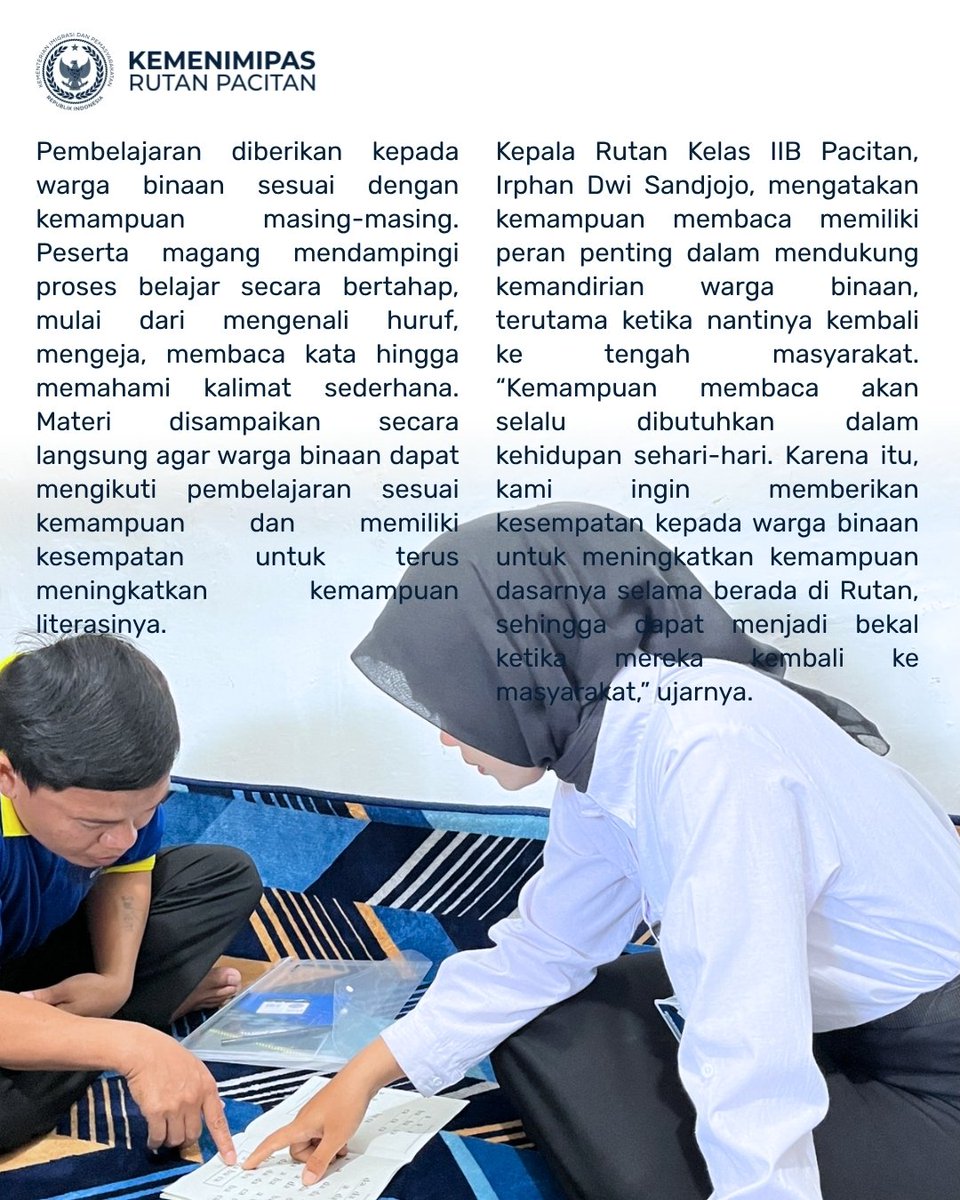 Rutan_Pacitan's tweet photo. Pengentasan Buta Aksara, Rutan Pacitan Dampingi Warga Binaan Belajar Membaca https://t.co/RzmLdoaaAw