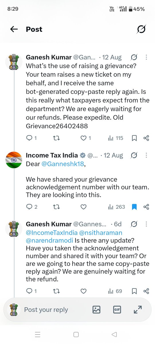 Ganneshk18's tweet photo. @FinMinIndia @nsitharamanoffc @DFS_India @NPCI_NPCI @DDNewslive @airnewsalerts @PIB_India @MIB_India @CBC_MIB @IncomeTaxIndia @nsitharaman @PMOIndia @narendramodi Still escalating the issue??
Middle-class salaried employees drained by tax.
Why deduct first… why not immediate refunds??#incometax #refund #modigovt #tax https://t.co/lVcXLgj2mt