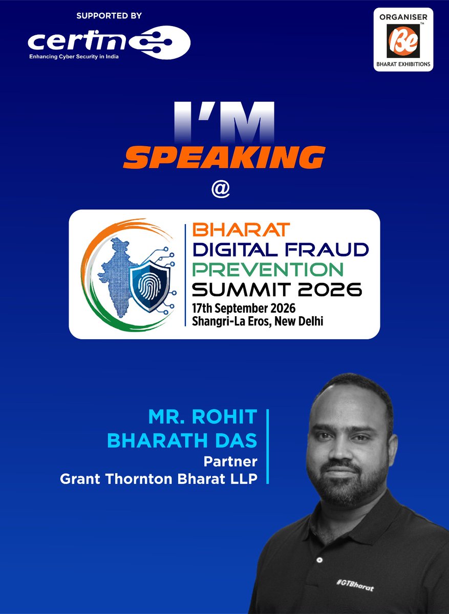 be_exhibitions's tweet photo. 🎙️ A leading voice in the battle against digital fraud joins #BDFPS2026.
Welcome Shri Rohit Bharath Das, Partner, Grant Thornton Bharat LLP
📍 17 Sept | Shangri-La Eros, New Delhi https://t.co/mZB9rJu7dY