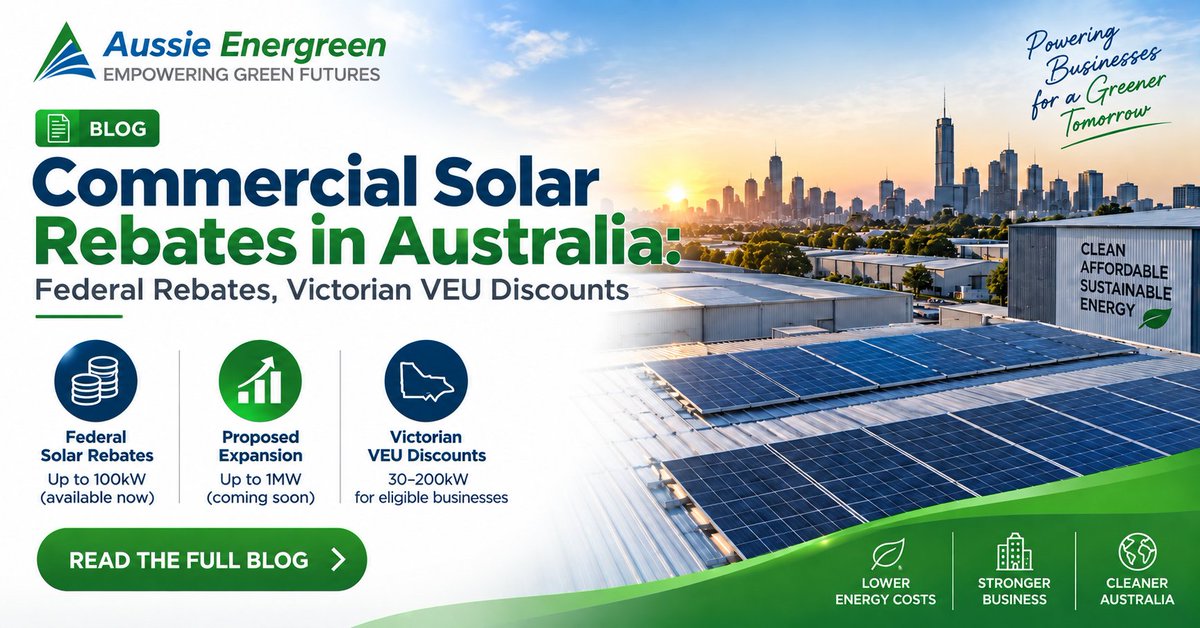 aussieenergreen's tweet photo. Big news for commercial solar in Australia!
📞 Contact Aussie Energreen: 1300 231 289
🌐 https://t.co/b20or8WJzi

#CommercialSolar #SolarRebates #AussieEnergreen #SolarForBusiness #EnergySavings https://t.co/p2qYqOEmm3