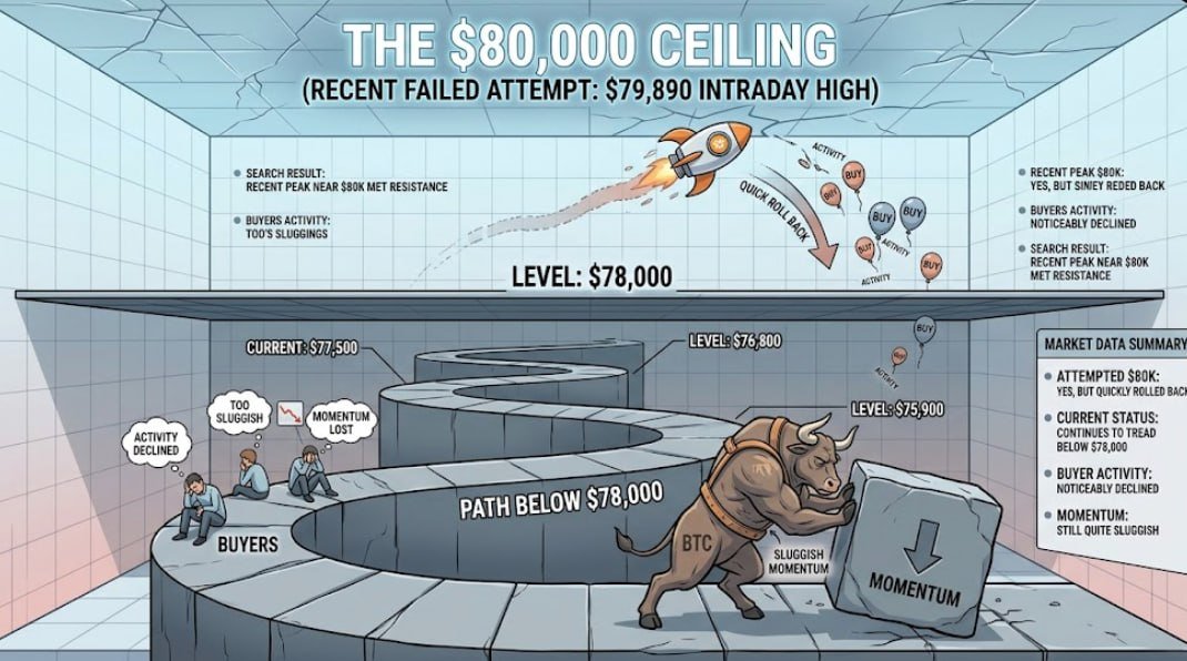 RothvaleAI's tweet photo. $BTC: We Continue to Tread Below the $78,000 Level

Yesterday, the asset attempted to reach $80,000 but quickly rolled back and returned below this level. 

Buyer activity has noticeably declined recently, and the momentum is still quite sluggish. https://t.co/FwSkPmTOVB