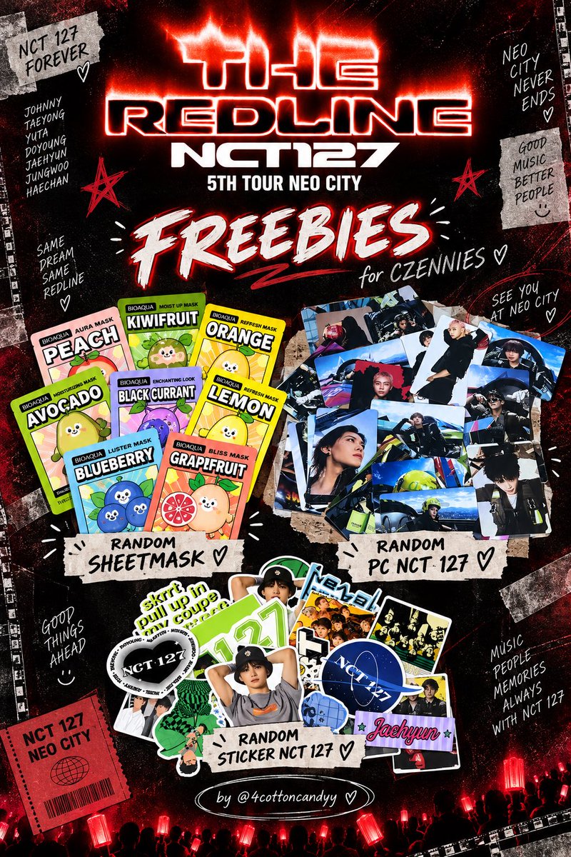 4cottoncandyy's tweet photo. #FREEBIES_THE_REDLINE_NEOCITY_JAKARTA
To celebrating my very first K-Pop concert with NCT 127!!!
A little freebies for my fellow CZENNIES💚

🎀 Random Sheetmask
🖤 Random NCT 127 PC+Sticker
📍 Indonesia Arena, 3 oct 2026

If you see me at THE REDLINE, come say hi &amp; grab one! 👋🏻🌹 https://t.co/IvlkF9PDuB