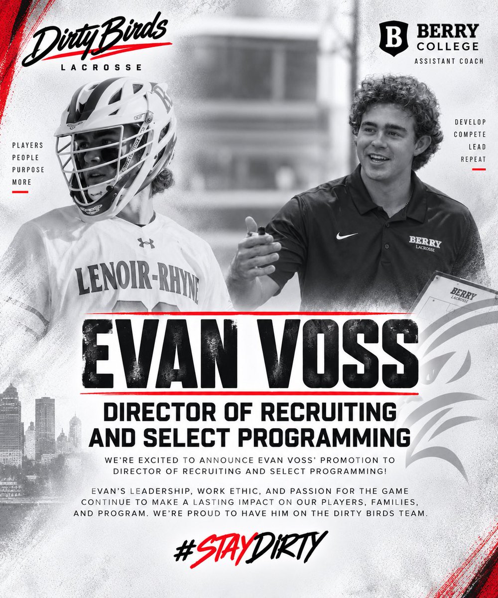 dblaxatl's tweet photo. Dirty Birds Lacrosse is excited to promote Evan Voss to Director of Recruiting &amp; Select Programming.

Coach Voss will help lead our college recruiting efforts and the continued growth of our Select program.

Congratulations, Coach Voss! 🦅

#StayDirty #RollBirds https://t.co/NKuiVfsk2p