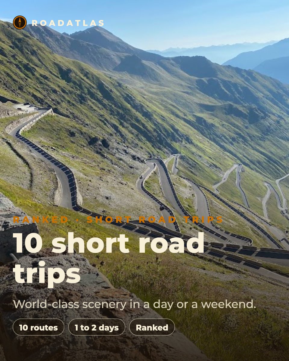 MeganEdmunkk's tweet photo. The best short road trip on Earth is just 49 km: Italy’s Stelvio Pass. Its iconic hairpins are best driven June to October. Norway’s Atlantic Ocean Road and Austria’s Grossglockner follow. Save this for your next free weekend. https://t.co/o1yRCsivBC