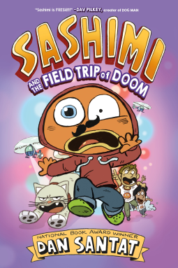 LoriTecler's tweet photo. In SASHIMI AND THE FIELD TRIP OF DOOM by @dsantat, fish boy out of water Sashimi goes missing during a field trip, setting off a wild chain of events as he tries to get back to school. Zany humor, fabulous art &amp; fast-paced story that will reel in readers. #MGLit https://t.co/2M8aMhsudw
