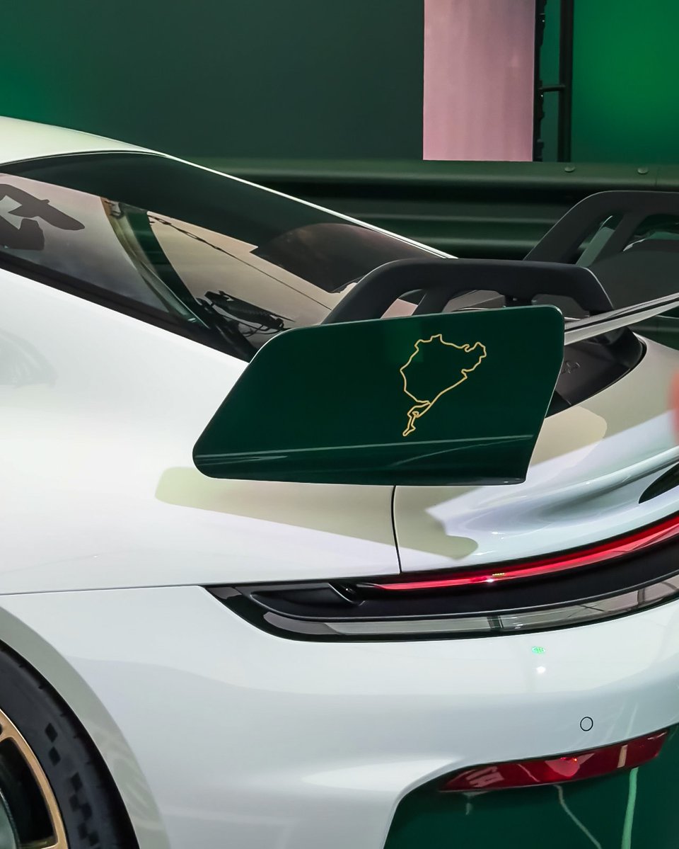 ContessaDuyy's tweet photo. Porsche + Nürburgring. It doesn’t get much better than this. Meet the 911 GT3 100 Jahre Nürburgring—a tribute to an iconic motorsport legacy. Green Hell details, gold accents, racing DNA throughout, and only 100 units. Made for the Green Hell. Born https://t.co/8uzVR2W5MX