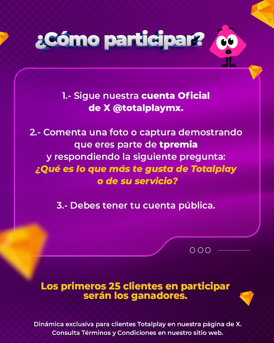 totalplaymx's tweet photo. Tu experiencia con Totalplay vale mucho... ¡y también puede hacerte ganar! ✨ Participa en el Reto Semana 5 y llévate 800 Gemas. 💎 #Retotpremia

Consulta Términos y Condiciones en:
https://t.co/isDtkKMwov https://t.co/IeXcoasxju