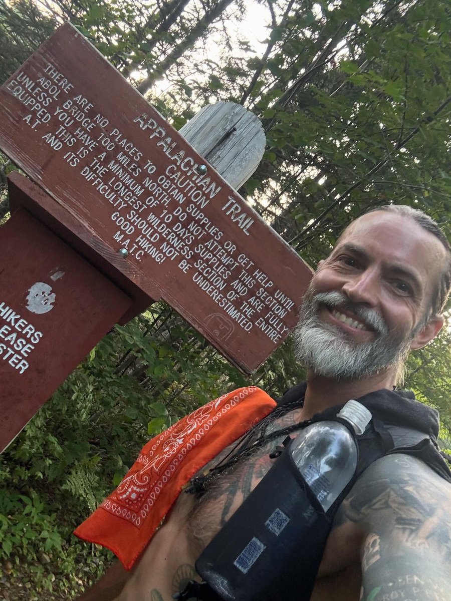 FrancescaAth's tweet photo. String player sonnet with empty pockets. Nephilim noggin on Katahdin; 7/23 
AT SOBO, let’s go. All food shown for the next 123 miles. “Why do I write in cryptic sayings and signs? To find the frequency of your dormant mind—to wake the giant within, https://t.co/Ac6DsCFEwZ