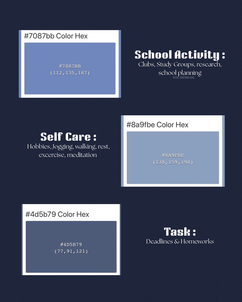 sol_desklog's tweet photo. ⊹ ࣪ ˖  Sharing my Google Calendar color schemes with color codes! 💙🦋 I use this to make my calendar look neat and organized! ♡.°

#studytwt #study #studytwtph https://t.co/ESwgiqSAec