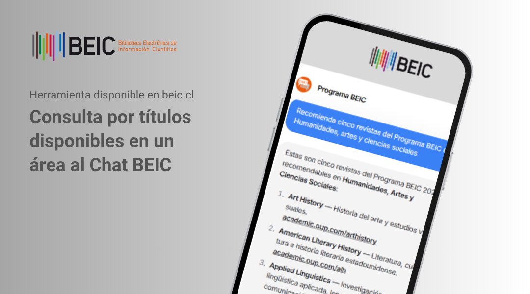 ProgramaBEIC's tweet photo. 💬 Haz tu consulta en https://t.co/YozlIqZxeh:
💬"Hola CHAT BEIC. Recomienda cinco revistas en el área de Humanidades del Programa BEIC". https://t.co/EzJQiaqrfT