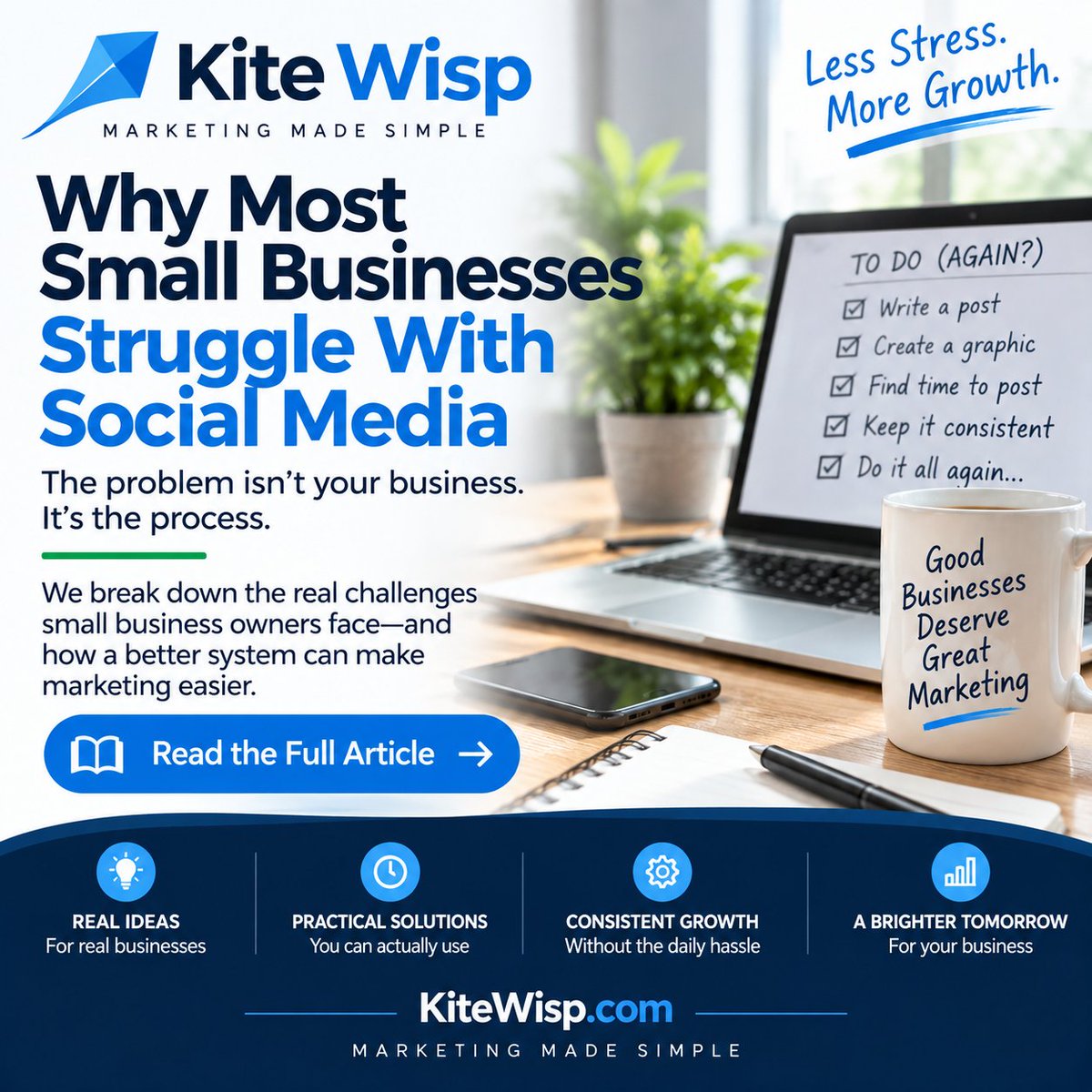 Kitewisp's tweet photo. Running a business is already a full-time job.

Writing posts.
Creating graphics.
Figuring out what to say.
Remembering to publish.
Then doing it all over again.
The problem isn't your business.
It's the process.
We break down why small businesses struggle with social media—and how a better system can change that.
👇 Read the full article
https://t.co/TLaGGohMzm
