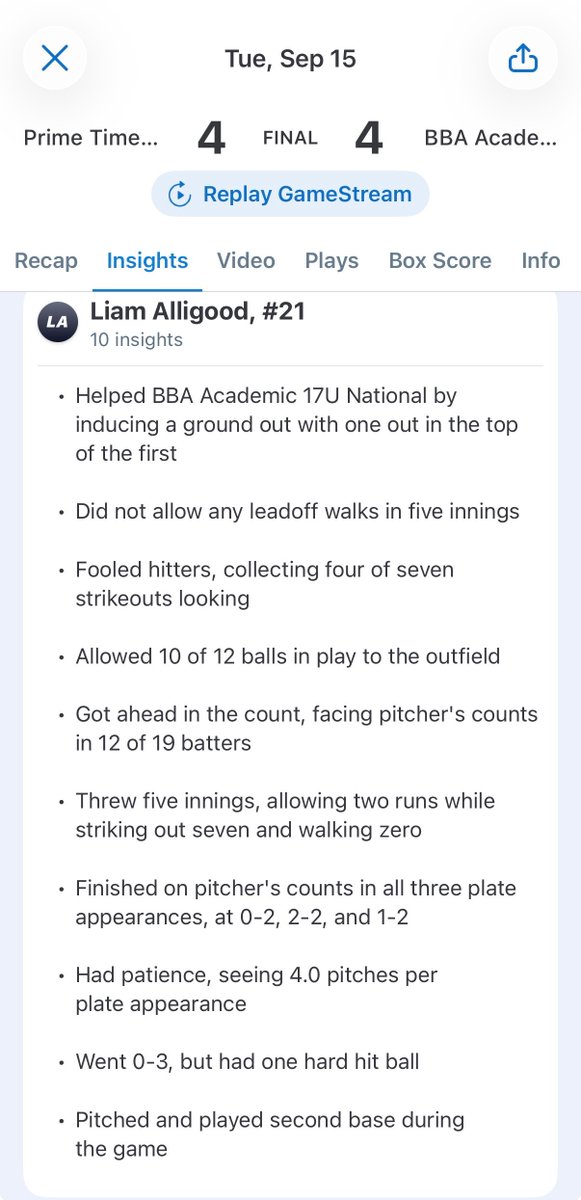AlligoodLiam's tweet photo. Solid start to the @Bradley_Eagles Fall Season. Played up with 27's for PSL Invitational. Started on the bump. Stats: 75-52 Pitches-Strikes over 5 IP, 7Ks, 0 Walks. On to game 2! @DJOBaseball https://t.co/CFhN5D4wBQ