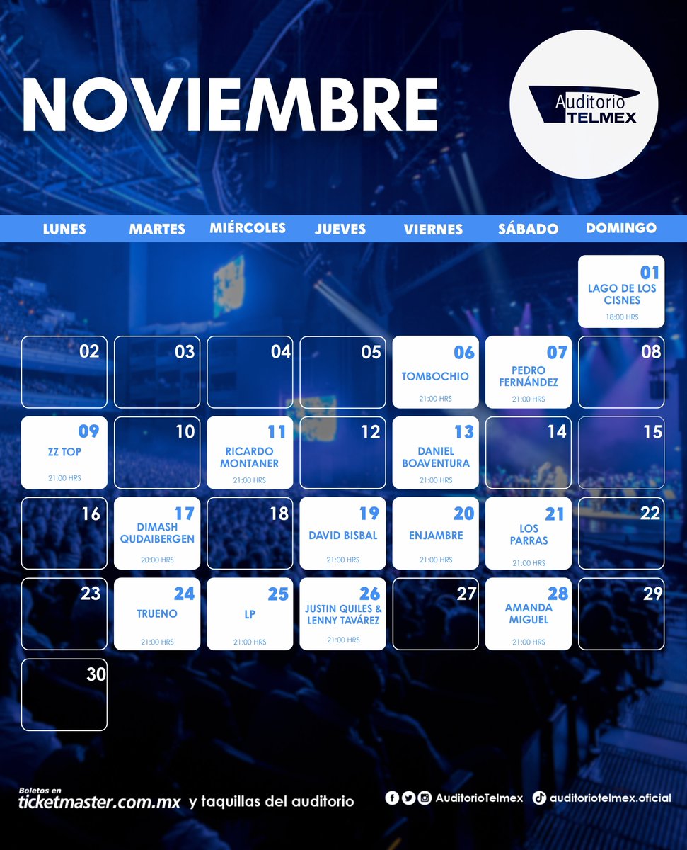 AuditorioTelmex's tweet photo. Se vienen muchos shows al Auditorio TELMEX. 💙

Desliza, elige tus favoritos y marca las fechas en tu calendario. 👀 https://t.co/EWtVQe7u1H