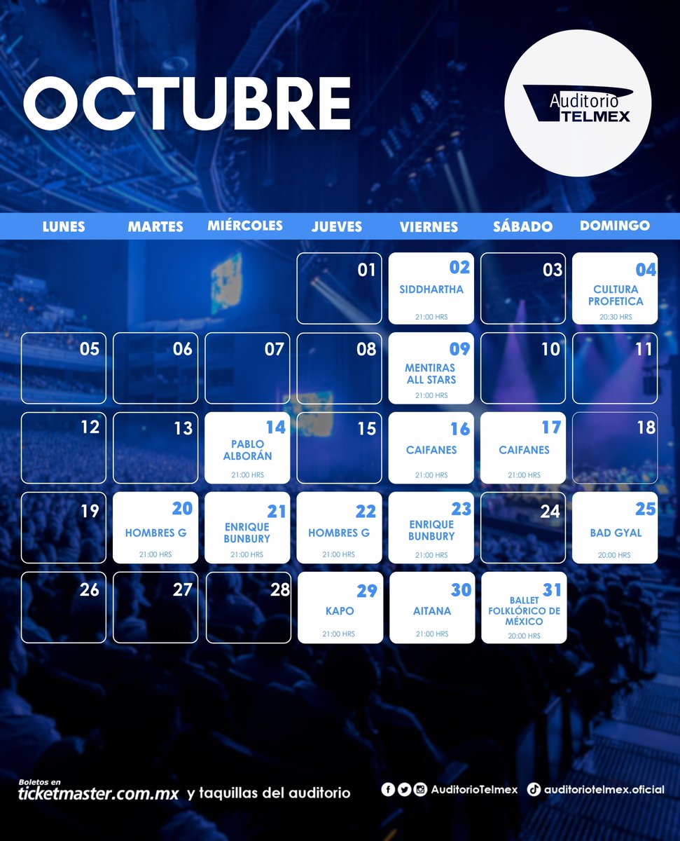 AuditorioTelmex's tweet photo. Se vienen muchos shows al Auditorio TELMEX. 💙

Desliza, elige tus favoritos y marca las fechas en tu calendario. 👀 https://t.co/EWtVQe7u1H