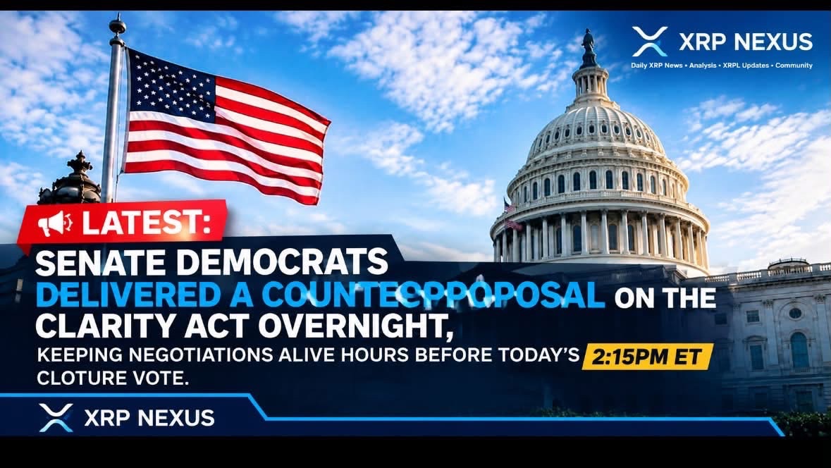 DigAscGroup's tweet photo. 🚨LATEST: Senate Democrats delivered a counterproposal on the CLARITY Act overnight, keeping negotiations alive hours before today's 2:15pm ET cloture vote.

#XRP #Ripple #CLARITYAct #CryptoNews #CryptoRegulation https://t.co/m7CtWJn0x1