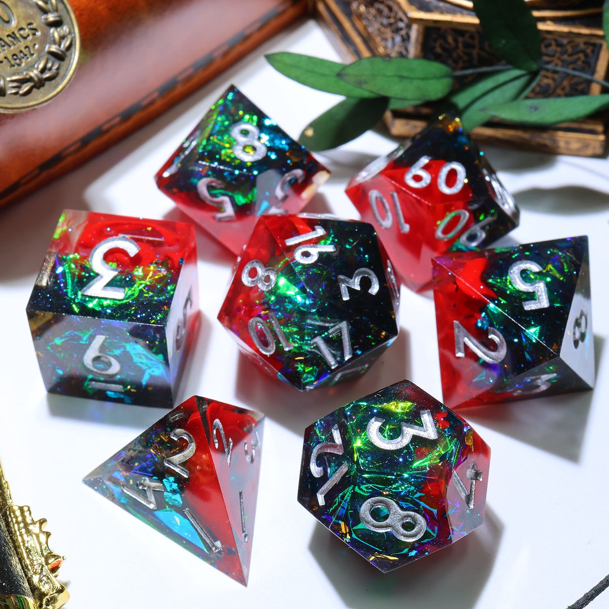 ManyM92950's tweet photo. Cosmic aurora trapped in resin ✨ Crimson clash meets starry foil. Ready for the next critical roll? 🎲 #dnd #dice #ttrpg #diceporn #handmadedice https://t.co/jLhEP6xWrC
