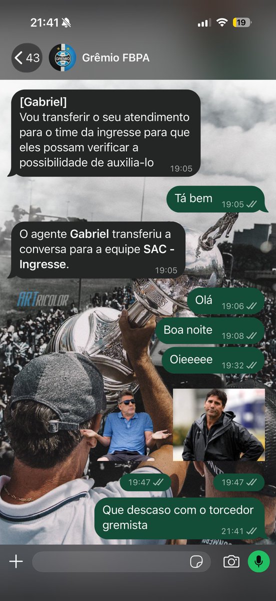 werner_patrick's tweet photo. @Gremio @Ingresse aí fica difícil tentar ajudar o meu tricolor né !

O dia todo tentando resolver uma coisa simples …

Será que não vou conseguir levar meu filho na @todosnaarena no domingo para ver homi de volta ?? https://t.co/AWG5qgbklb