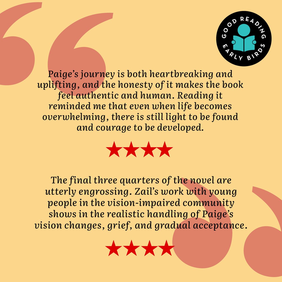 GoodReading's tweet photo. Our glowing reviews of 'A New Kind of Beautiful' by #SuzyZail. @WalkerBooksAus
"Captivating, moving, enthralling.”
"Both heart-breaking and uplifting.”
Sign up to be an Early Bird Reader: https://t.co/HdOGOEq6wP
#GoodReadingEarlyBirds #WalkerBooks #BookReviews #YAFiction https://t.co/qTCk4LZJ50