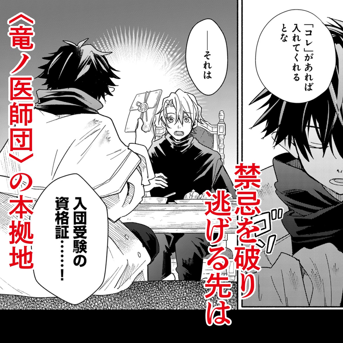 bunshun_senden's tweet photo. 文字を禁じられ、虐げられてきた孤独な少年
竜の病を治す医師を目指す――
超ド級スケールの医療ファンタジー開幕！

『竜の医師団』
（原作：庵野ゆき　漫画：月島さと）
コミカライズ好評発売中！