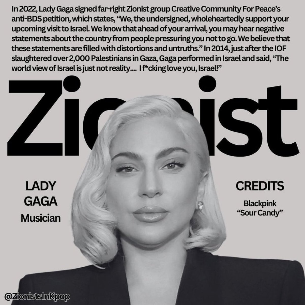 drhossamsamy65's tweet photo. ⛔️Zionist Alert ‼️

⛔️ Lady Gaga’s “Born This Way” Foundation gave $2 million to the Israel IDF to perform Genocide in Gaza‼️ https://t.co/Rfq8vbWcEl