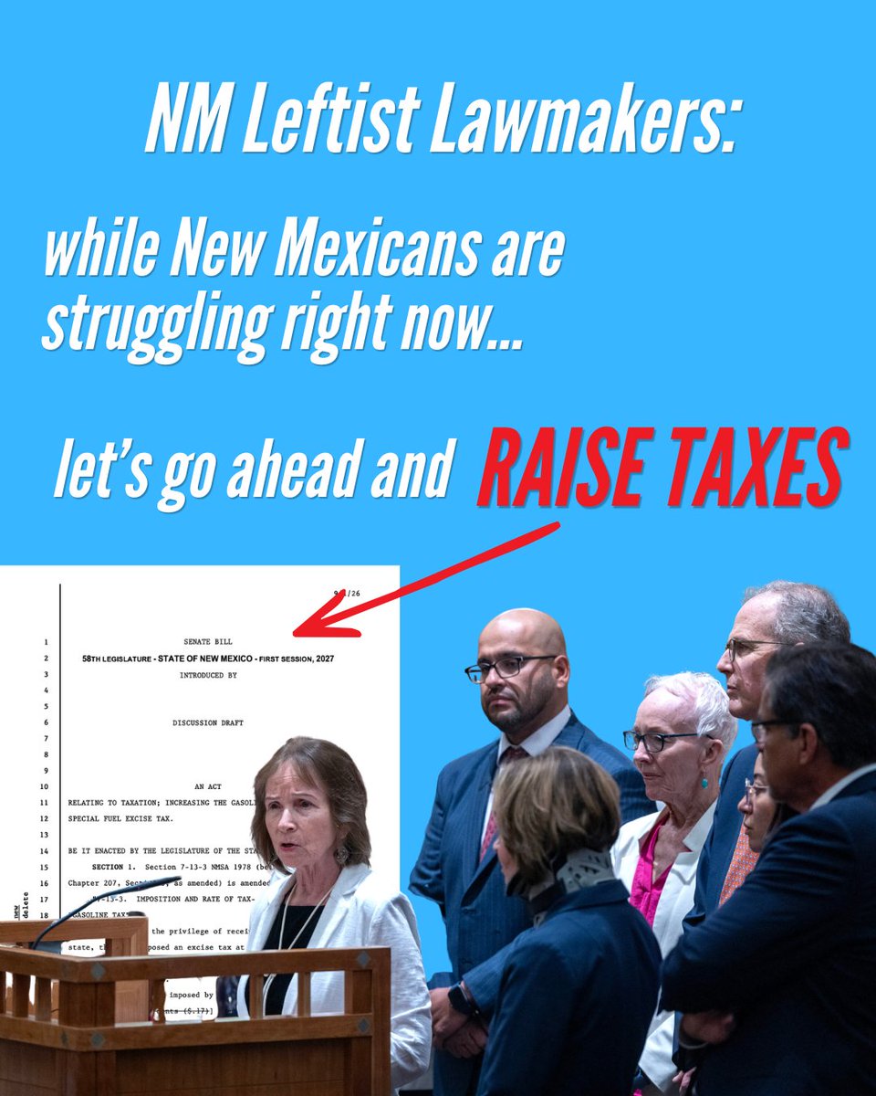 NMSenate_GOP's tweet photo. NO THANKS:
Far-left Democrats in Santa Fe want you to think they care about your “affordability,” and then push for INCREASING YOUR TAXES!
Don’t be fooled, this November vote #RedInstead
#nmpol https://t.co/HiG5b3H9Ck