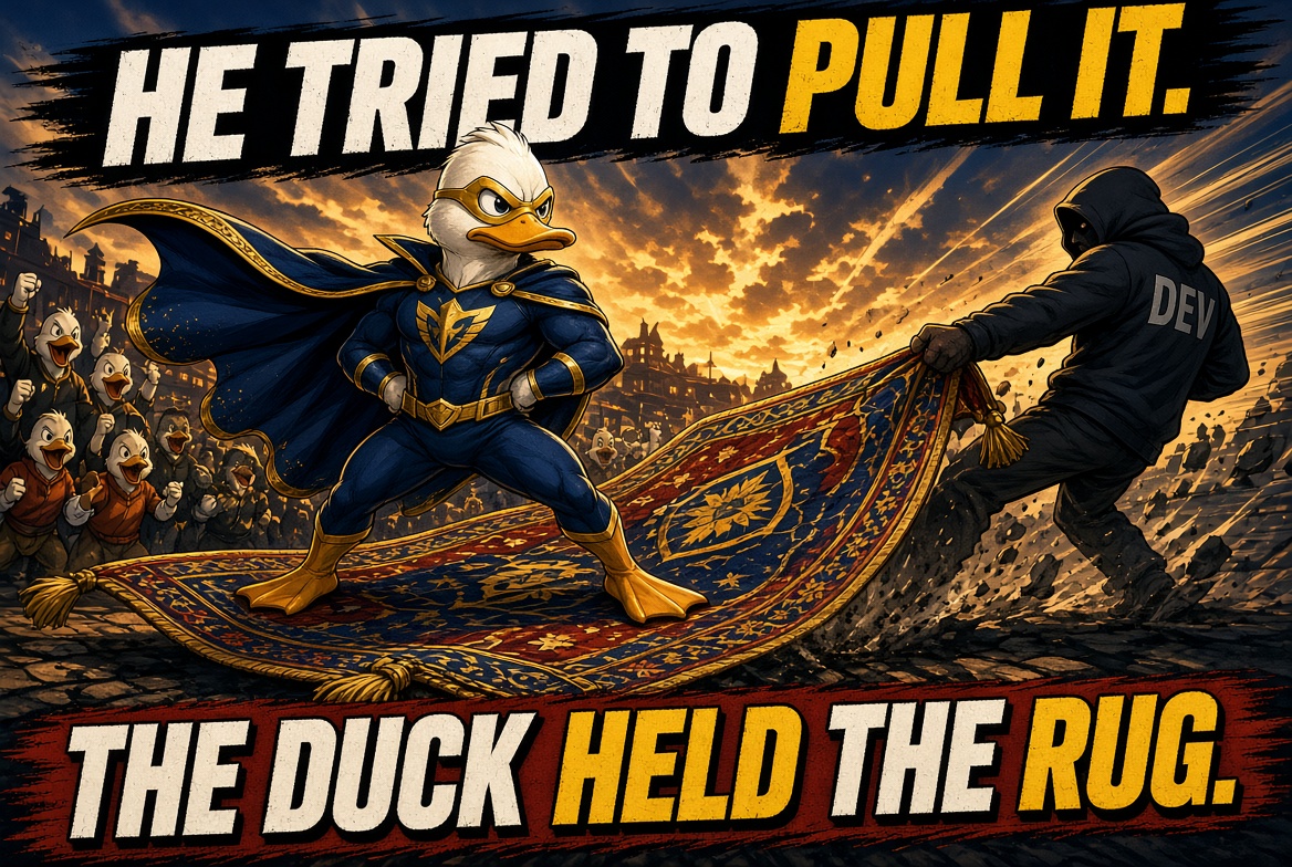 HoldTheFloor's tweet photo. He tried to pull it.
The duck held the rug.
Buy $Nasduck . Hold the mascot.
#NASDUCK #Solana #Memecoin #CTO https://t.co/11Qsrot0hu