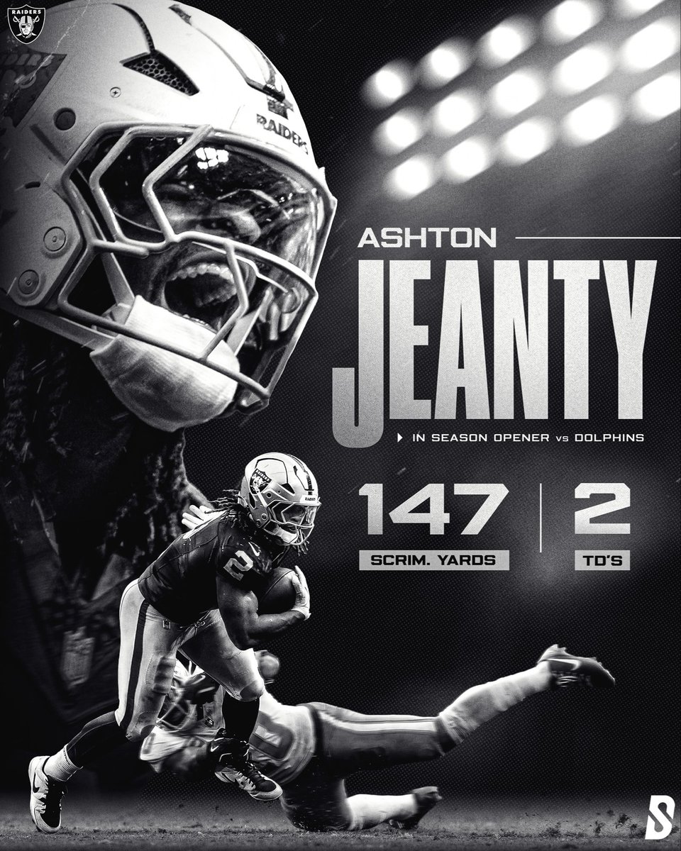 designedbystef_'s tweet photo. Insane season opener for Ashton Jeanty over the Dolphins 🏴‍☠️✌️ https://t.co/UXzig0I5iD