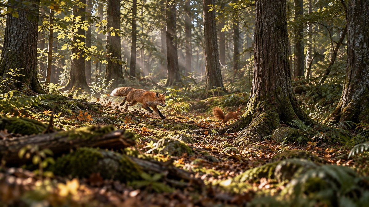 StargreyIA's tweet photo. Every world has a story. Even the quiet ones.

A small chase through the forest. 
#Wildlife #DigitalArt https://t.co/7MHVHoWeik