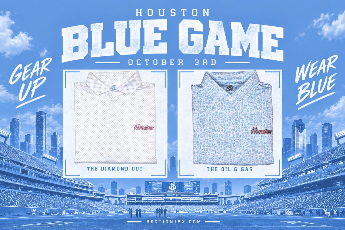 Section12X's tweet photo. BLUE GAME - 10/3 🥶

Are you ready? Shop our very popular blue styles and get ready to paint the stadium blue!

#GoCoogs

https://t.co/TcFgtVFCZO https://t.co/4hdEhIbXjz