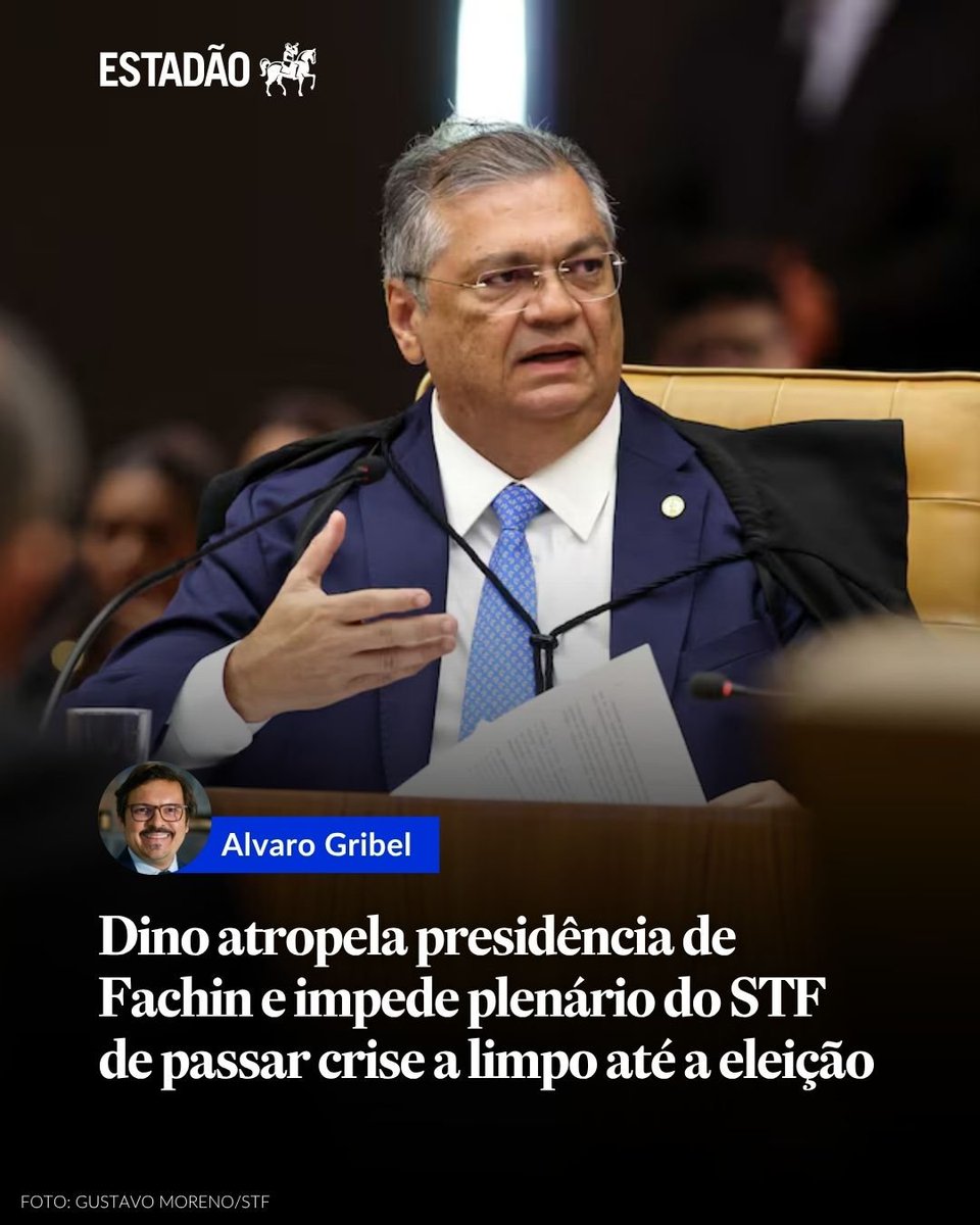 Estadao's tweet photo. ALVARO GRIBEL (@alvarogribel): "Ministro foi o grande protagonista da sessão, o que deve associar ainda mais o presidente Lula ao grupo que defende Moraes." 

Leia a coluna completa em https://t.co/fJt3JRKf08 https://t.co/o1xCZwVGsh