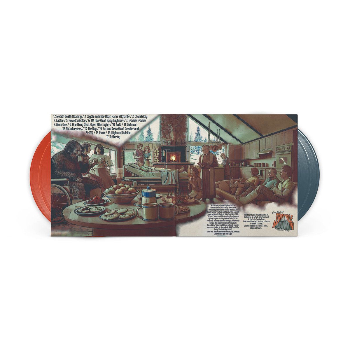 AesopRockWins's tweet photo. Trouble Mountain Aesop Rock x @blockheadnyc November 13th, 2026  Art by: @elcoro36   Deluxe vinyl  Foil stamp numbered, limited to 2,000 units
Main album on 2xLP custom opaque red/orange vinyl
Instrumental album on 2xLP custom opaque blue/grey vinyl
Heavyweight embossed custom slipcase and gatefold jacket w/ satin finish  Available for pre-order now on https://t.co/d9PrqsId2h   “Trouble Trouble”  New single & video is out now! Art & Creative Direction: @elcoro36 & Aesop Rock Animation/VFX:  @elcoro36 Editing: @elcoro36