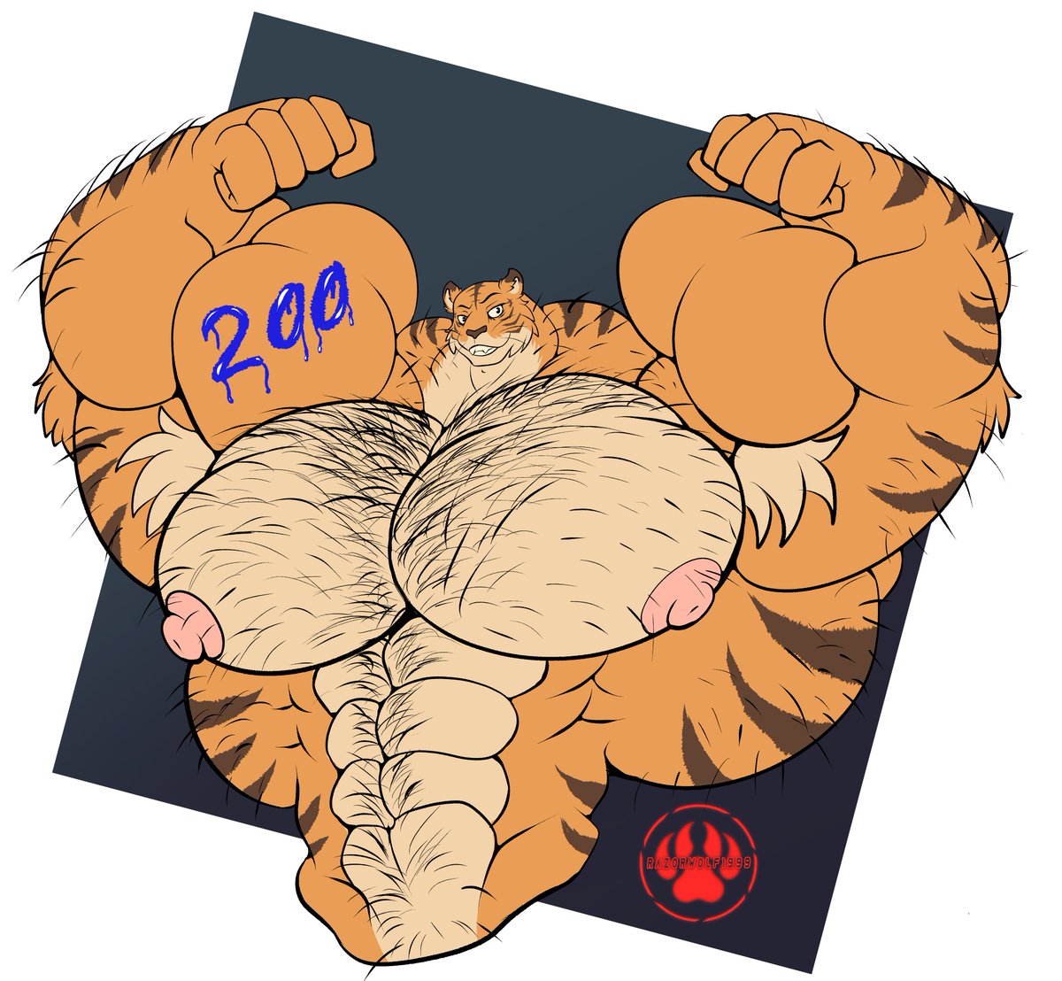 razorwolf1999's tweet photo. Its been a while but i finally manage to get this drawing done! Heres something for biceptember and also a thank you to all for 200 followers on blue sky. Thank you  all for liking my silly buff drawings x3 https://t.co/MO0SFkSLVP
