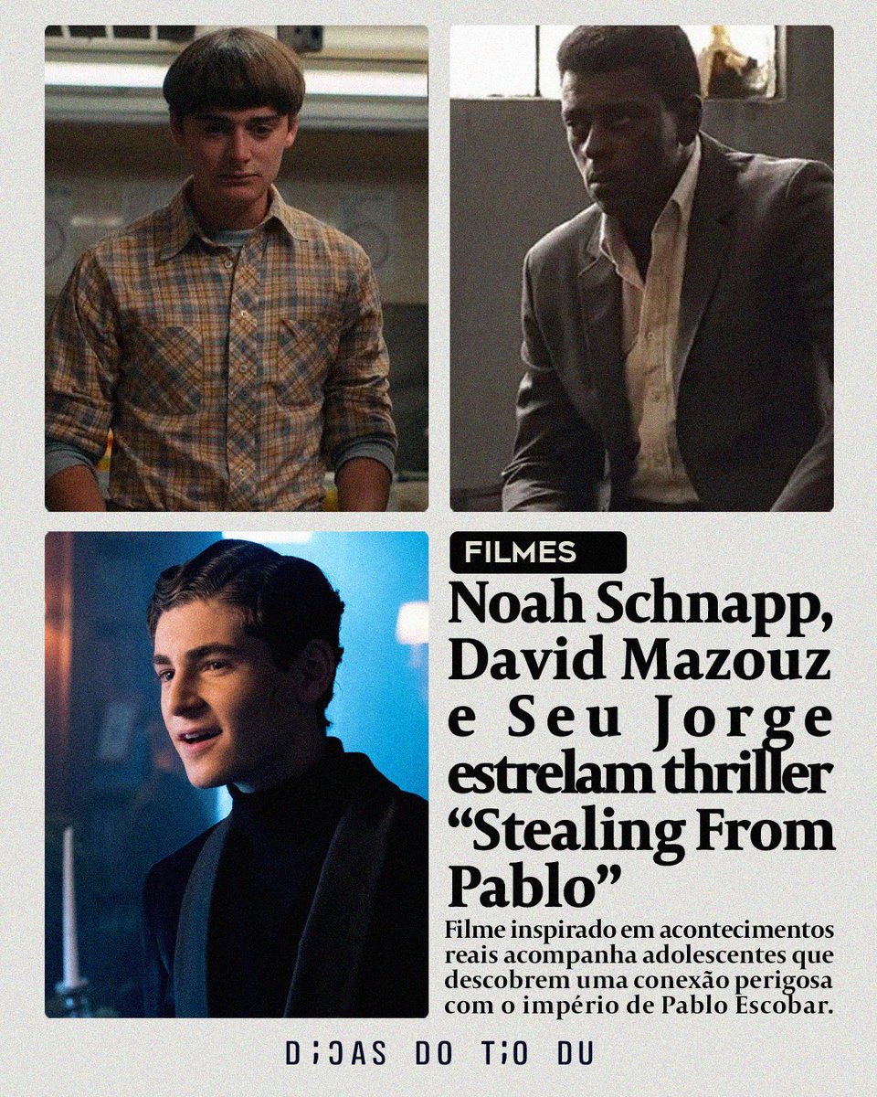 DicasDoTioDu's tweet photo. Noah Schnapp, David Mazouz e Seu Jorge estrelam thriller “Stealing From Pablo”
Saiba mais em https://t.co/8KDjGOqPQi
#DicasDoTioDu #Filmes #Cinema #StealingFromPablo #NoahSchnapp #DavidMazouz #SeuJorge https://t.co/PIeI1YZRfJ