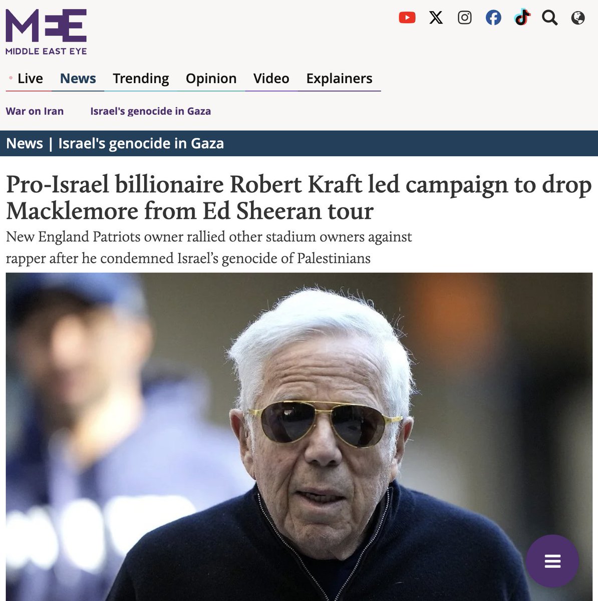 5149jamesli's tweet photo. Robert Kraft: I support your right to peacefully protest the American flag.

Also Robert Kraft: If you peacefully protest Israel, I will ban you from ever performing again. https://t.co/pJTGNEVBIF