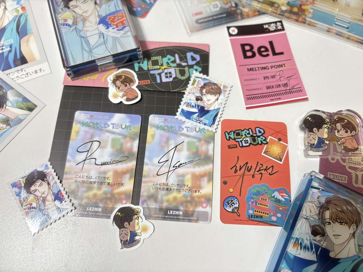 i22_kr_'s tweet photo. ✈️𝗪𝗢𝗥𝗟𝗗 𝗧𝗢𝗨𝗥 𝗟𝗜𝗩𝗘 𝗶𝗻 𝗝𝗔𝗣𝗔𝗡 🇯🇵

𝗣𝗔𝗦𝗦𝗘𝗡𝗚𝗘𝗥
- 𝗥𝗬𝗨 𝗜𝗔𝗡
- 𝗕𝗔𝗘𝗞 𝗘𝗨𝗡𝗦𝗔𝗡

일본에 와주셔서 고마워요~♡
예쁜 굿즈들가 소중한 여름 추억이 됬어요🎐

#解氷曲線 #해빙곡선 #meltingpoint
#BeLTOON #WorldTourJP
@unintentionalpb https://t.co/54yafPxTt4